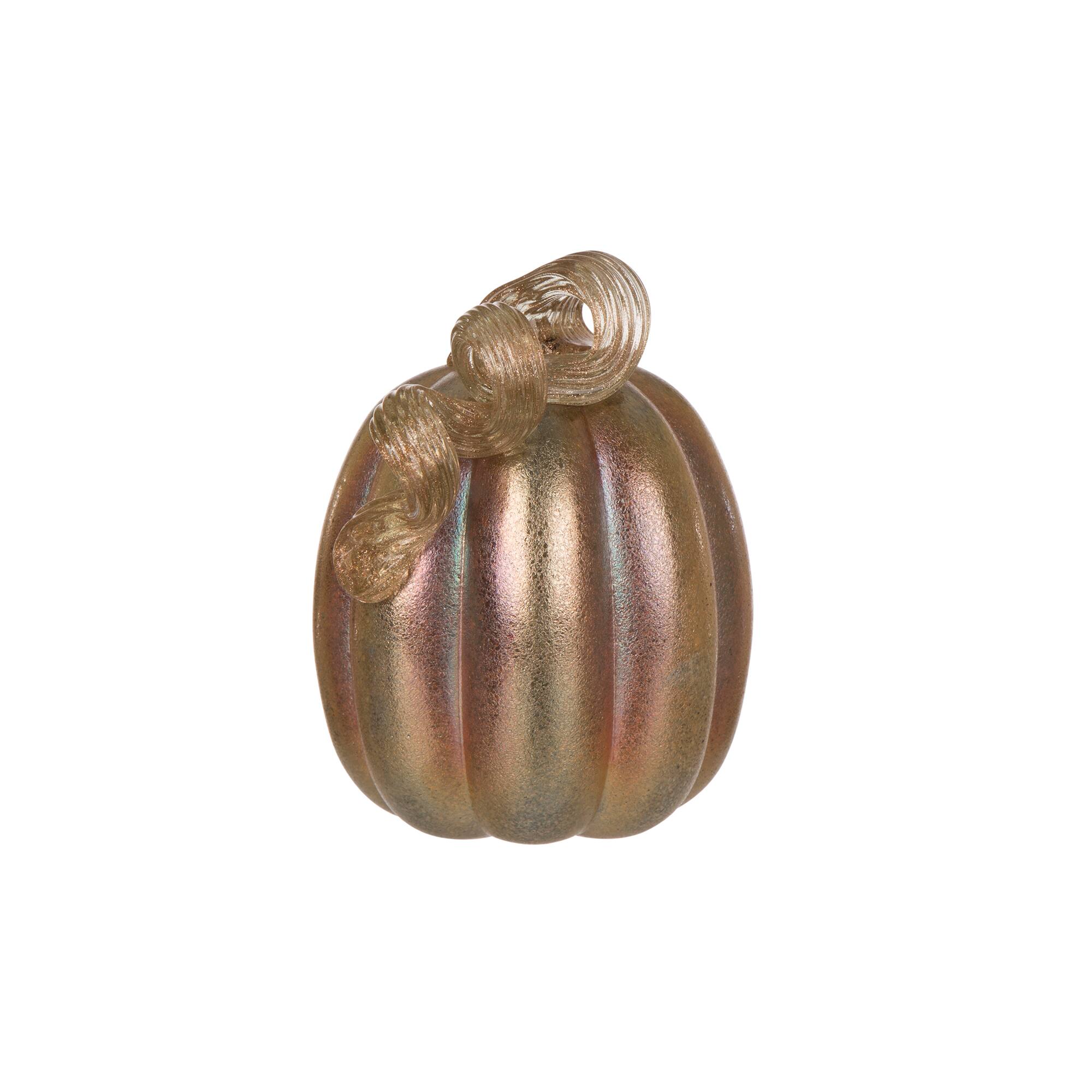 Glitzhome® Blue & Gold Glittery Glass Pumpkin Set